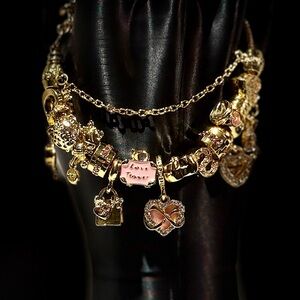 Gold and Pink Charm Bracelet
